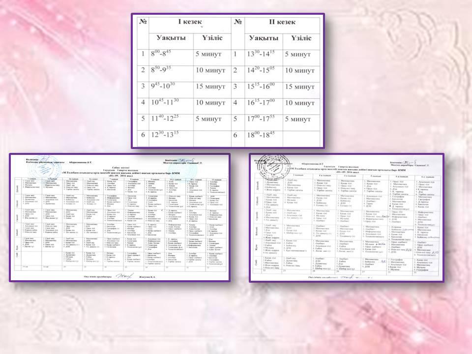 schedule of lessons мен қоңырау кестесі